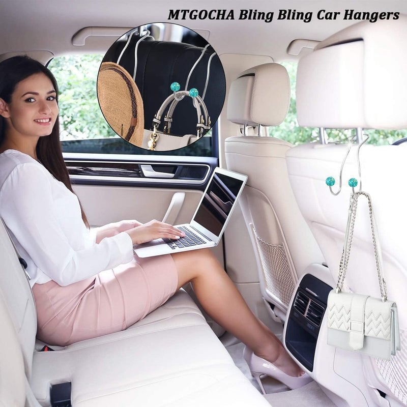 MTGOCHA Bling Purse Hook for Car Headrest, Upgraded Cute Car Seat Hooks for Bag Handbag, Durable Stainless Auto Purse Hanger Holder 2 Pack, Lake Blue - Image 2